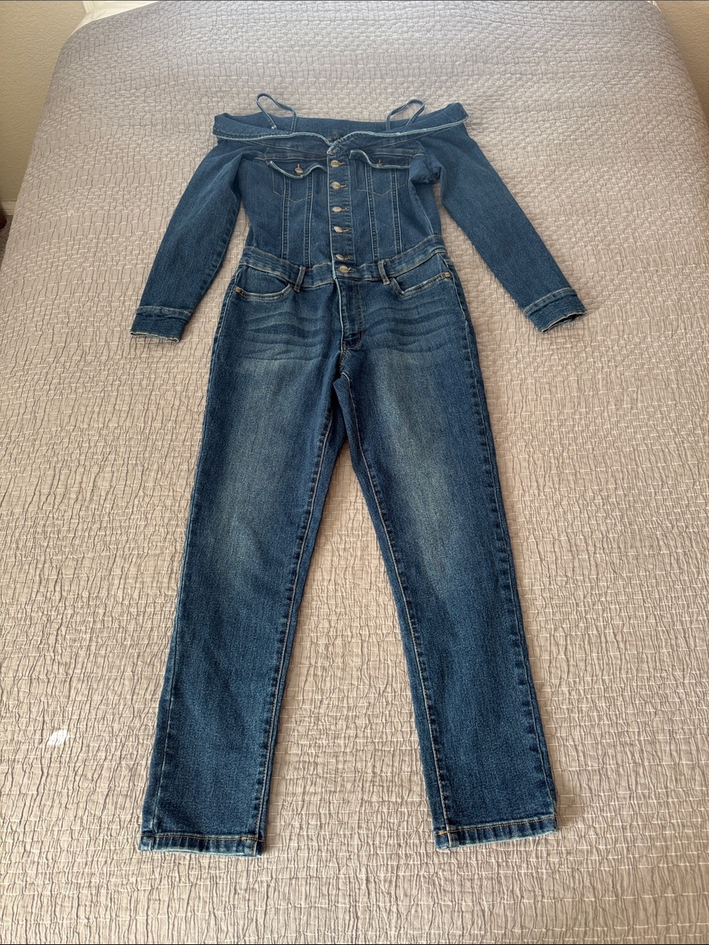 Venus Off The Shoulder Jean Pantsuit/Jumpsuit